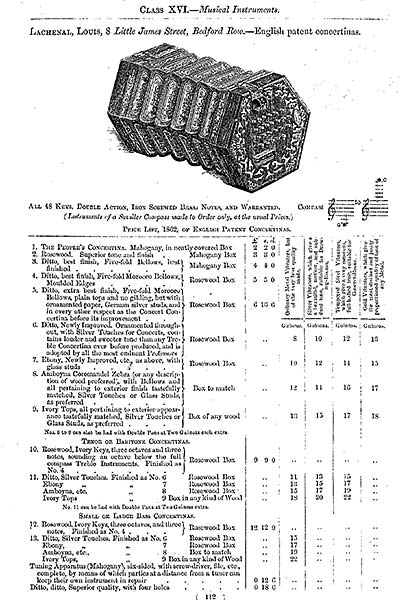 Louis Lachenal's price list from the  Catalogue of the 1862 Exhibition