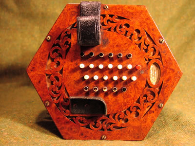 Amboynawood 48-key English concertina by C. Wheatstone